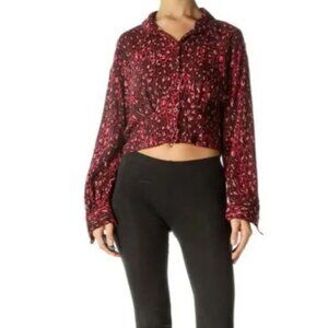 Zara TRF Red Pink Leopard Print Cropped Blouse S Viscose Size Small